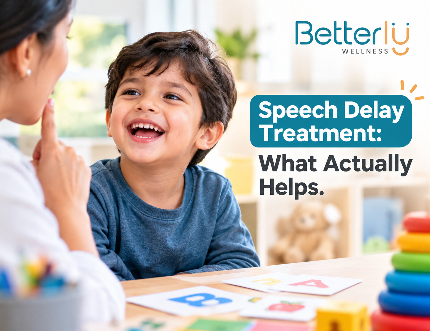 Speech therapist assessing speech delay treatment