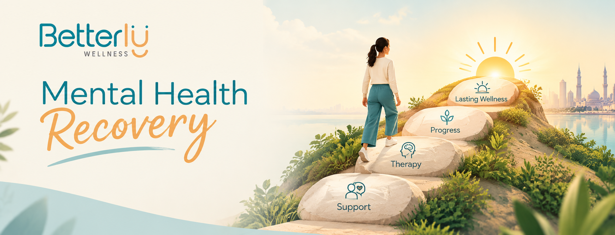 Four-step path showing mental health recovery